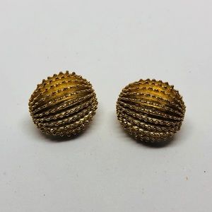 Vintage Crown Trifari Spiky Ball Gold Earrings